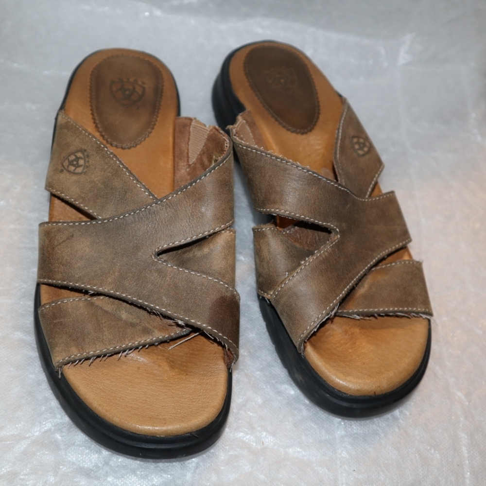 Ariat Womens Brown Leather Cross Strap Slide Sandals Style 21432 Size 7.5 B - Picture 6 of 11